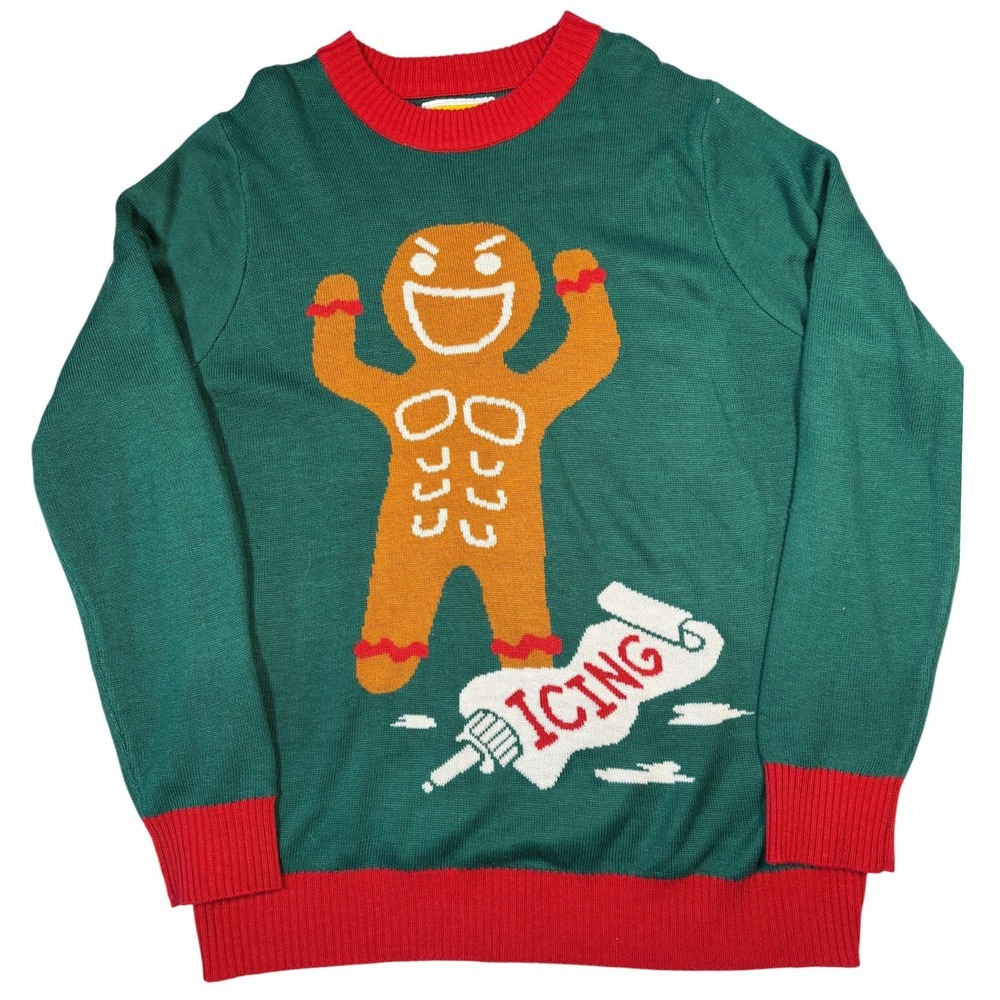 Tipsy Elves Mens XXL Green Buff Gingerbread Man Ugly Christmas Sweater Holiday